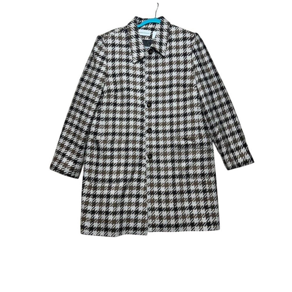 Alfred Dunner Brown Houndstooth Wool Blend Car Coat Jacket Womens 16 Lined
